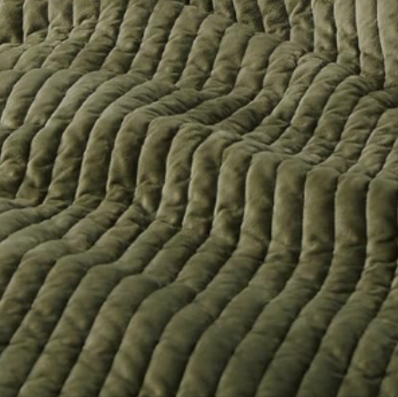 King Size Bed Army Green Striped Velvet Quilted Coverlet Bedspread Shams Set New - Picture 11 of 16
